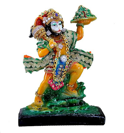 Handcrafted resin statue of Lord Hanuman, symbolizing strength and devotion, suitable for home and office decor.