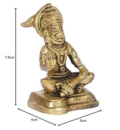 Handcrafted brass idol of Lord Hanumanji, featuring intricate details and a glossy gold finish, ideal for spiritual spaces and altars.