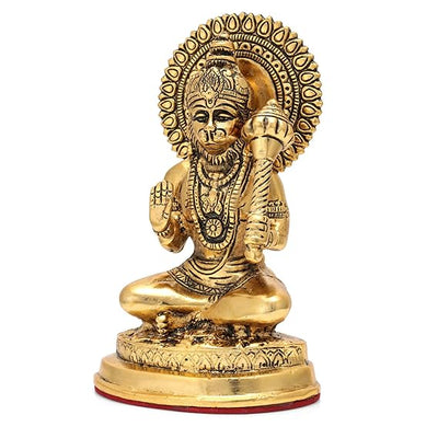Handcrafted metal idol of Lord Hanumanji, showcasing his majestic form and intricate details, ideal for altars and spiritual practices.