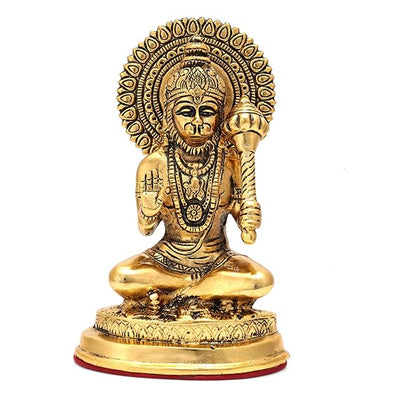Handcrafted metal idol of Lord Hanumanji, showcasing his majestic form and intricate details, ideal for altars and spiritual practices.