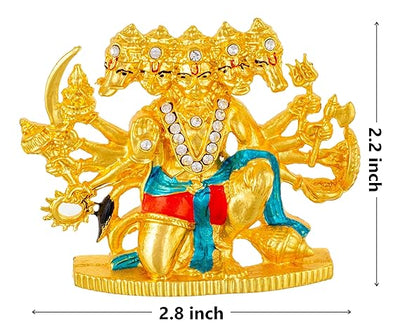 Handmade Lord Panchmukhi Hanuman metal idol with intricate detailing, ideal for car dashboards, home decor, or mandir altars.