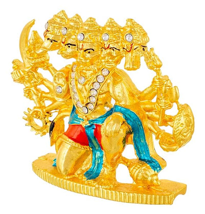 Handmade Lord Panchmukhi Hanuman metal idol with intricate detailing, ideal for car dashboards, home decor, or mandir altars.