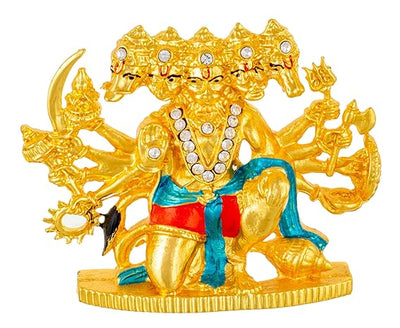Handmade Lord Panchmukhi Hanuman metal idol with intricate detailing, ideal for car dashboards, home decor, or mandir altars.