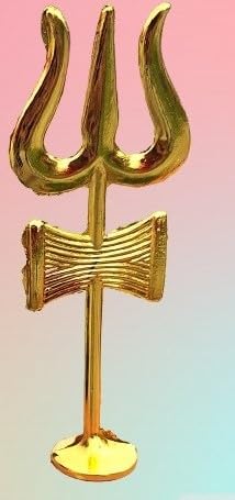 Handmade Lord Shiva Shivling with brass Damru and Trishul, crafted from resin. A sacred combo symbolizing Hindu deities and spirituality