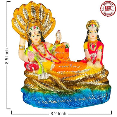 Handmade Lord Vishnu and Lakshmi idol crafted from polyresin, symbolizing prosperity and protection. Ideal for home, altar, or puja temple
