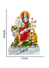 Handmade Maa Durga idol sculpture seated on a tiger, crafted from high-quality resin with vibrant colors, ideal for worship and home decor