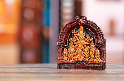 A beautifully crafted terracotta idol of Maa Durga with a traditional chatri design, showcasing intricate details, ideal for home decor.