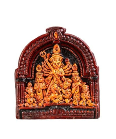 A beautifully crafted terracotta idol of Maa Durga with a traditional chatri design, showcasing intricate details, ideal for home decor