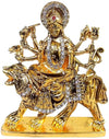 Metal statue of Maa Durga with a golden finish and gemstone accents, ideal for home decor, altars, or gifting