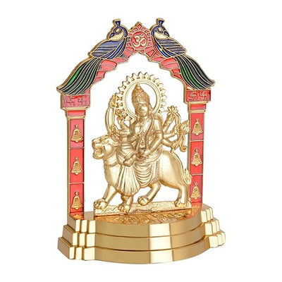 Metal statue of Maa Durga, beautifully crafted with a golden finish, ideal for home decor, altars, or gifting.