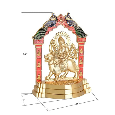 Metal statue of Maa Durga, beautifully crafted with a golden finish, ideal for home decor, altars, or gifting.
