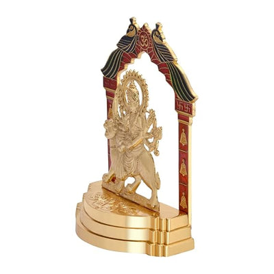 Metal statue of Maa Durga, beautifully crafted with a golden finish, ideal for home decor, altars, or gifting