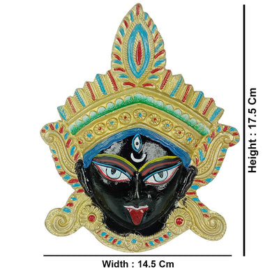 Handmade metal wall hanging of Goddess Kali, representing fierce power and grace, ideal for home decor or altar display.
