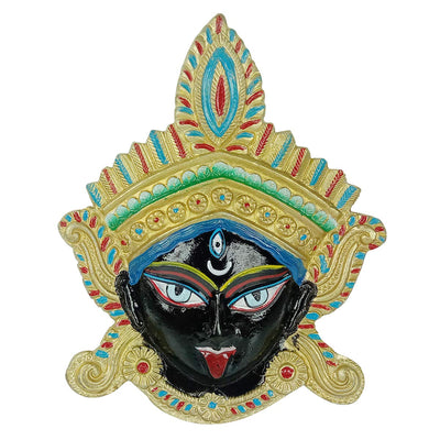 Handmade metal wall hanging of Goddess Kali, representing fierce power and grace, ideal for home decor or altar display.