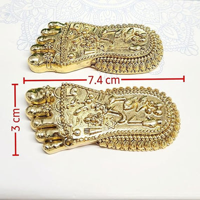 Handmade gold plated Maa Lakshmi Charan Paduka with intricate antique finish, ideal for altar decoration and worship