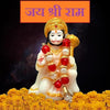 Handmade Makrana marble statue of Lord Hanuman, intricately detailed, ideal for altars, home decor, and spiritual gifting.
