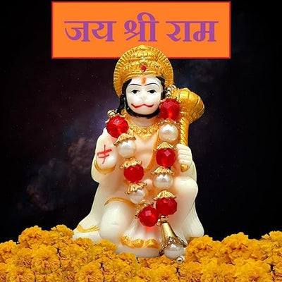 Handmade Makrana marble statue of Lord Hanuman, intricately detailed, ideal for altars, home decor, and spiritual gifting.