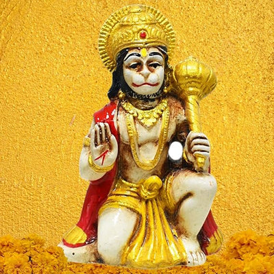 Handmade Makrana marble statue of Lord Hanuman, intricately detailed, ideal for altars, home decor, and spiritual gifting.