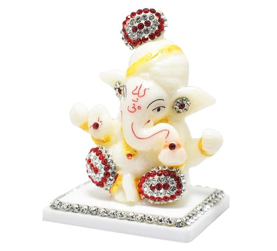 Handcrafted marble Ganesha idol, 9x6x5 cm, perfect for home altar or car dashboard. Symbol of prosperity, wisdom, and good fortune