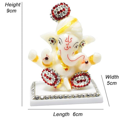 Handcrafted marble Ganesha idol, 9x6x5 cm, perfect for home altar or car dashboard. Symbol of prosperity, wisdom, and good fortune