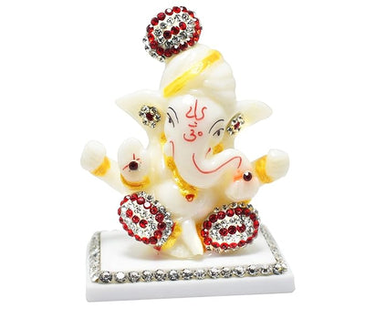 Handcrafted marble Ganesha idol, 9x6x5 cm, perfect for home altar or car dashboard. Symbol of prosperity, wisdom, and good fortune