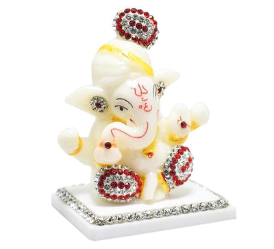 Handcrafted marble Ganesha idol, 9x6x5 cm, perfect for home altar or car dashboard. Symbol of prosperity, wisdom, and good fortune