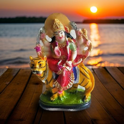 Marble dust statue of Mata Sherawali (Goddess Durga), intricately designed with vibrant colors, ideal for home decor, altars, or gifting