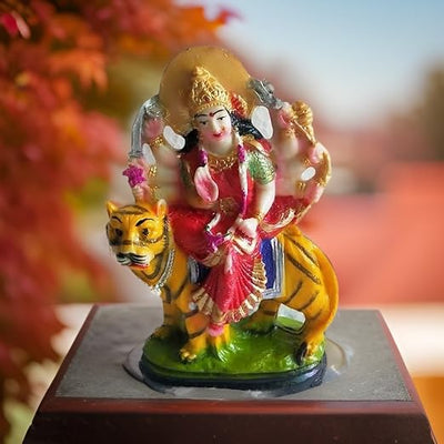 Marble dust statue of Mata Sherawali (Goddess Durga), intricately designed with vibrant colors, ideal for home decor, altars, or gifting