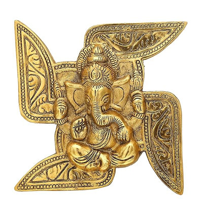 Handcrafted metal Ganesha wall hanging, 17.8x17.8 cm, perfect for home or office décor. Symbolizes wisdom, prosperity, and good fortune