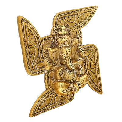 Handcrafted metal Ganesha wall hanging, 17.8x17.8 cm, perfect for home or office décor. Symbolizes wisdom, prosperity, and good fortune