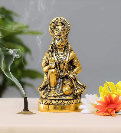 Handcrafted metal Hanuman Ji idol measuring 16.5 cm, symbolizing strength and devotion, ideal for home decor and spiritual altars.