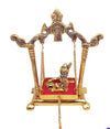 Handcrafted metal Krishna Jhula featuring child Krishna on a swing, measuring 13.5 x 19.5 x 6.5 cm. Ideal for home altar or decor.