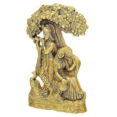 Handcrafted Metal Radha Krishna Idol, intricately designed, symbolizing love and devotion, ideal for display on altars or in home decor.