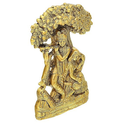 Handcrafted Metal Radha Krishna Idol, intricately designed, symbolizing love and devotion, ideal for display on altars or in home decor.