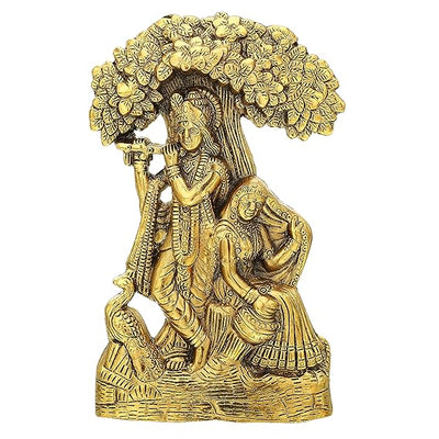 Handcrafted Metal Radha Krishna Idol, intricately designed, symbolizing love and devotion, ideal for display on altars or in home decor.