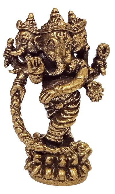 "Handcrafted mini brass Ganesha collectible idol, measuring 1.78 cm x 1.27 cm x 3.05 cm, perfect for altars, decor, and gifting blessings."