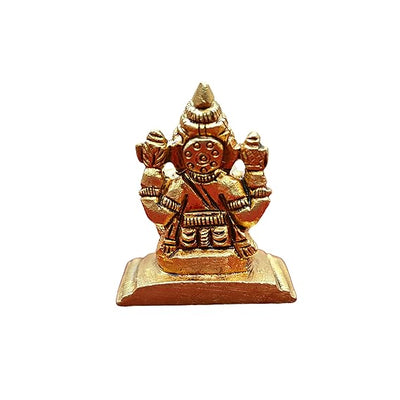 Handcrafted mini brass Ganesha idol for car dashboard, measuring 4 cm in height, 3.5 cm in length, and 2.5 cm in width, symbolizing blessings."