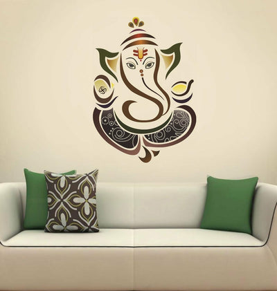 Modern Ganesha wall sticker in vibrant colors, showcasing the Hindu deity with a contemporary design, perfect for home decor.
