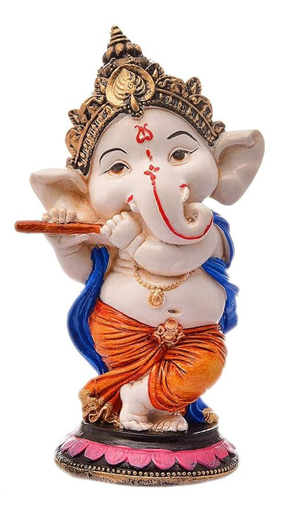 Handcrafted multicolor Ganesha idol made of resin, measuring 15L x 10W x 12H cm, showcasing intricate details, perfect for altars and decor