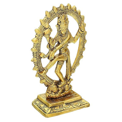 Handmade metal Nataraja statue representing Lord Shiva's cosmic dance, showcasing intricate details and spiritual significance for any altar.