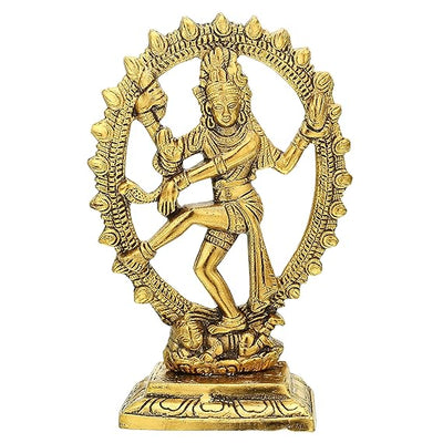 Handmade metal Nataraja statue representing Lord Shiva's cosmic dance, showcasing intricate details and spiritual significance for any altar.