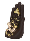 Handcrafted Palm Ganesha idol in polyresin, featuring a unique palm-resting pose, symbolizing wisdom and prosperity, ideal for home decor.