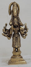 Handcrafted brass statue of Panchamukhi Lord Hanuman, featuring five faces, ideal for home decor, puja, and gifting.