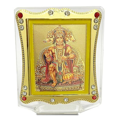 "Handmade acrylic statue of Lord Panchmukhi Hanuman, symbolizing strength and protection, suitable for car dashboards or home altars."