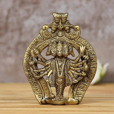 Handmade brass idol of Lord Hanumanji in Panchmukhi form, featuring intricate details, ideal for homes, offices, or puja rooms.