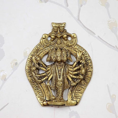 Handmade brass idol of Lord Hanumanji in Panchmukhi form, featuring intricate details, ideal for homes, offices, or puja rooms.