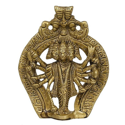 Handmade brass idol of Lord Hanumanji in Panchmukhi form, featuring intricate details, ideal for homes, offices, or puja rooms.