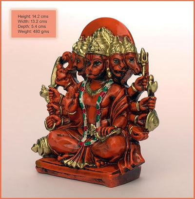 Handmade resin idol of Panchmukhi Hanumanji, showcasing intricate details and vibrant colors, ideal for home temples or as a thoughtful gift.