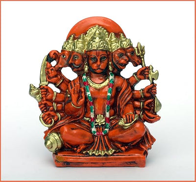 Handmade resin idol of Panchmukhi Hanumanji, showcasing intricate details and vibrant colors, ideal for home temples or as a thoughtful gift.