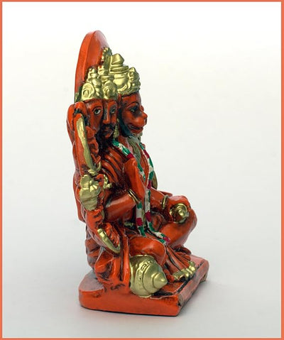 Handmade resin idol of Panchmukhi Hanumanji, showcasing intricate details and vibrant colors, ideal for home temples or as a thoughtful gift.